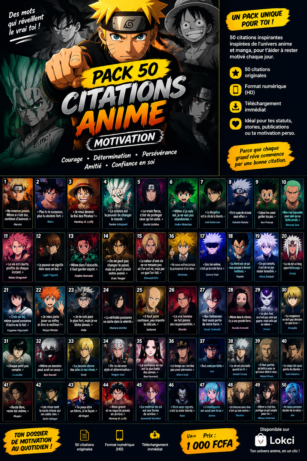 Pack de 50 citations inspirantes – Anime Motivation