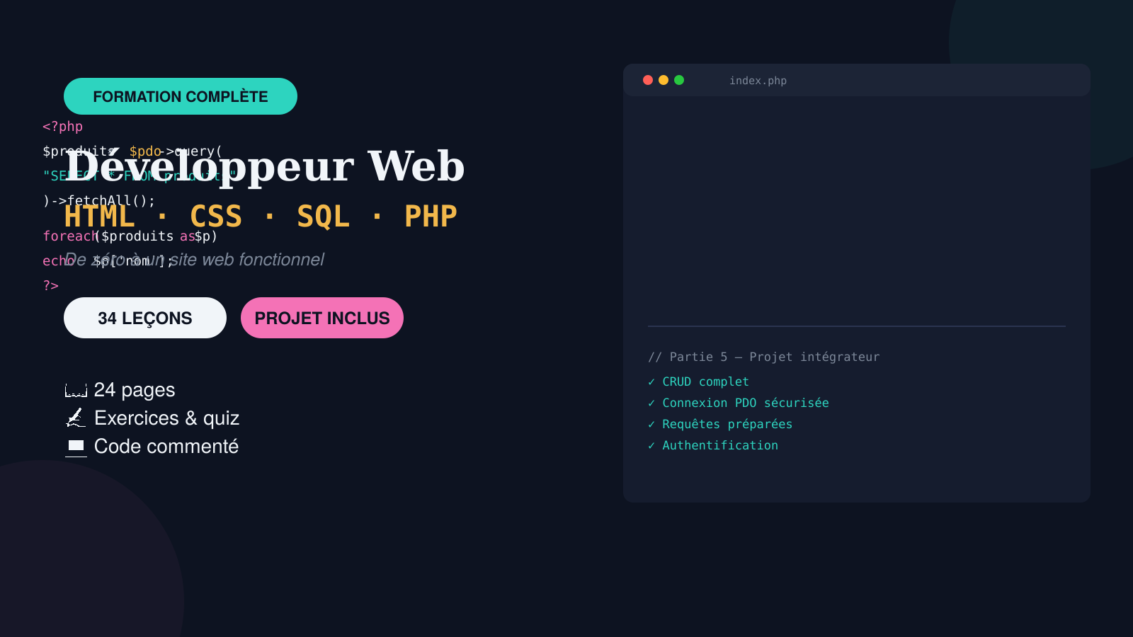 Formation complète développeur Web — HTML, CSS, SQL, PHP : De zéro à un site fonctionnel