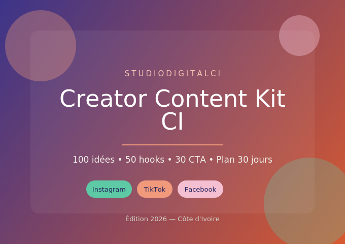Creator Content Kit CI 100 idées de contenu + Plan 30 jours