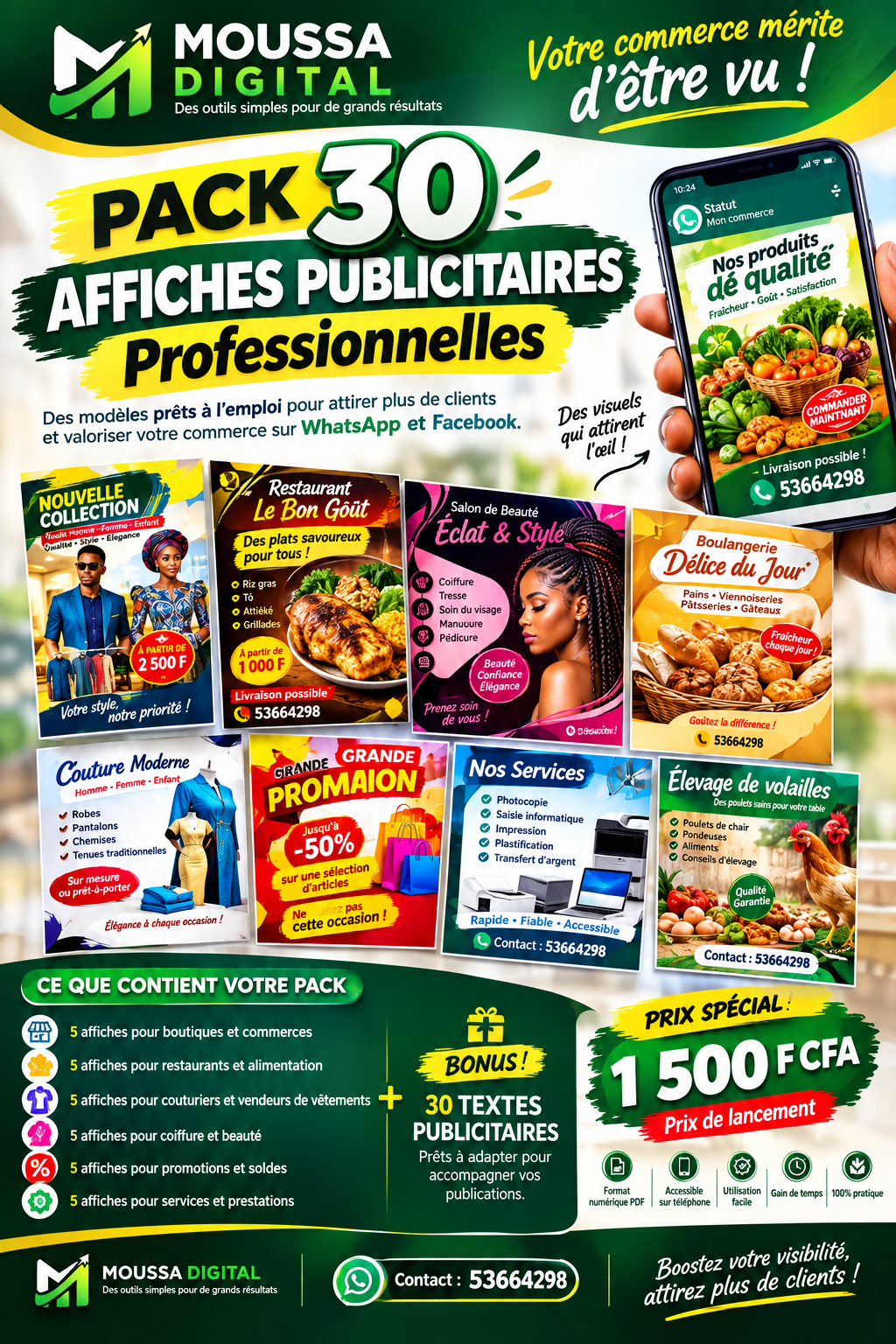 Pack de 30 Affiches Publicitaires Professionnelles – Moussa Digital