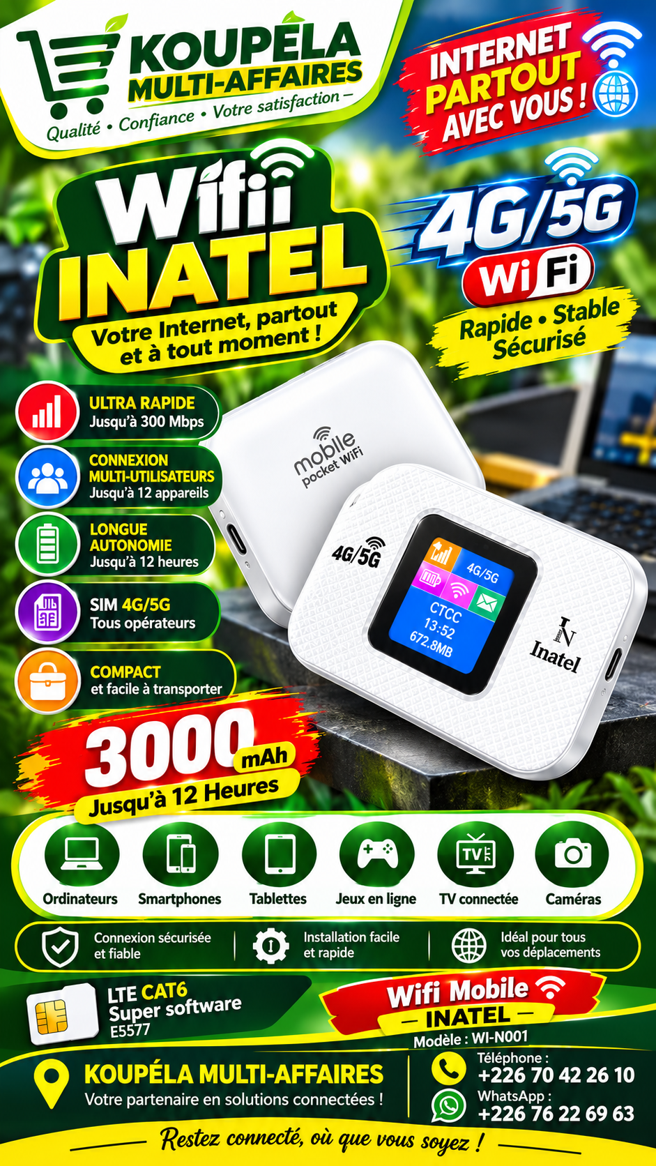 Wi-Fi mobile INATEL 4G/5G — Routeur Wi-Fi portable