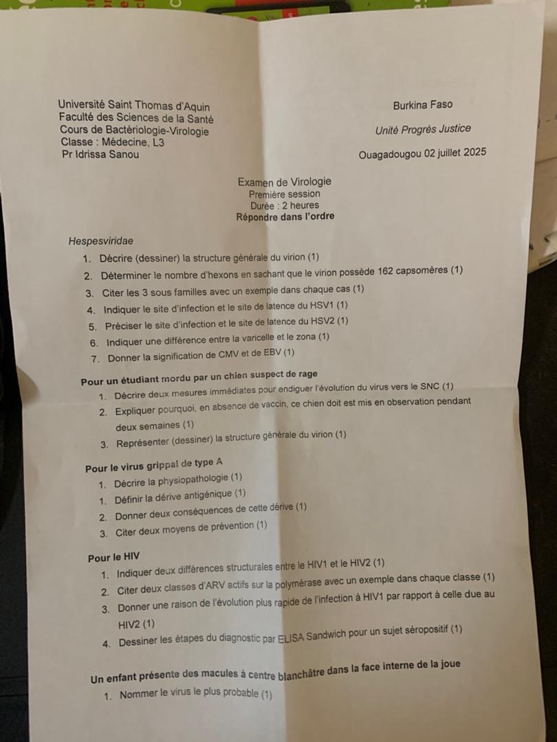 Sujets et des travaux dirigés de la médecine