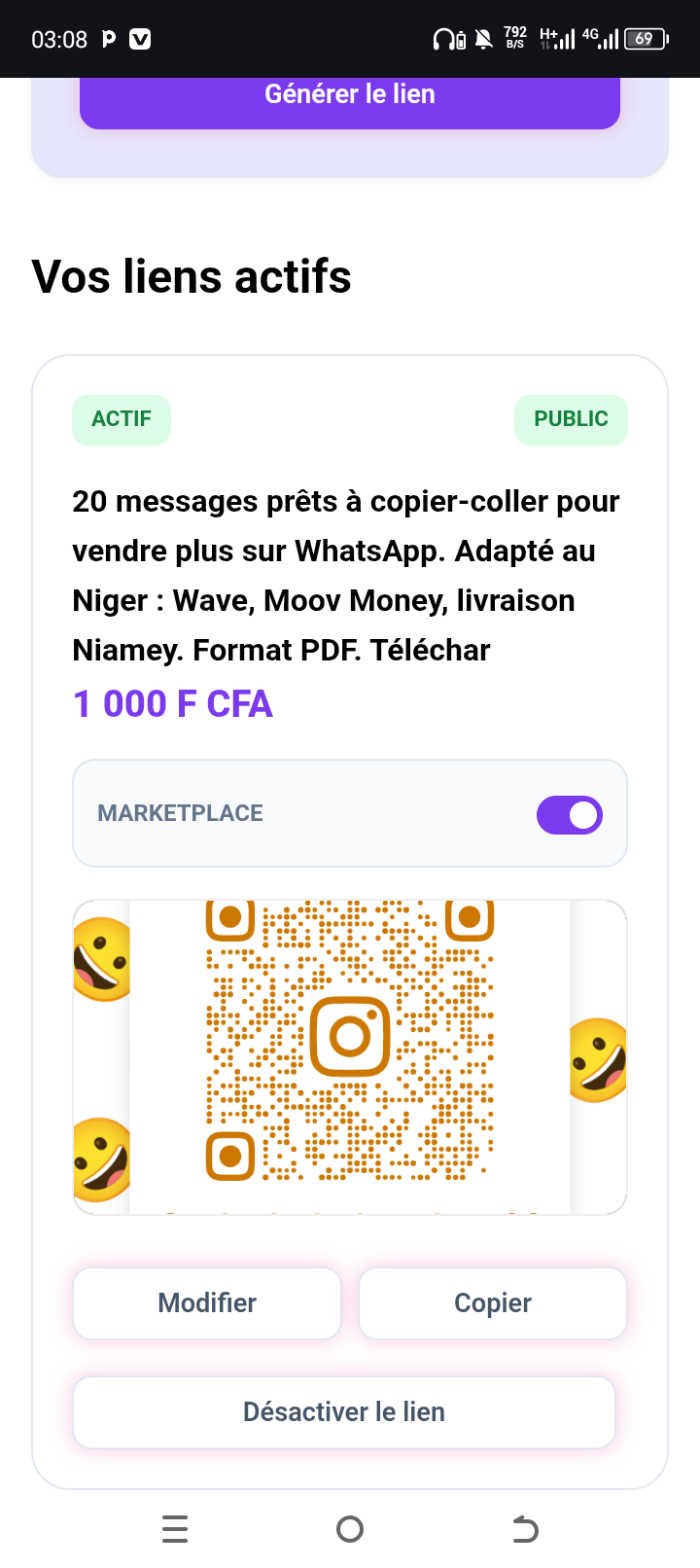 20 messages prêts à copier-coller pour vendre plus sur WhatsApp.  Adapté au Niger : Wave, Moov Money, livraison Niamey. Format PDF. Téléchar