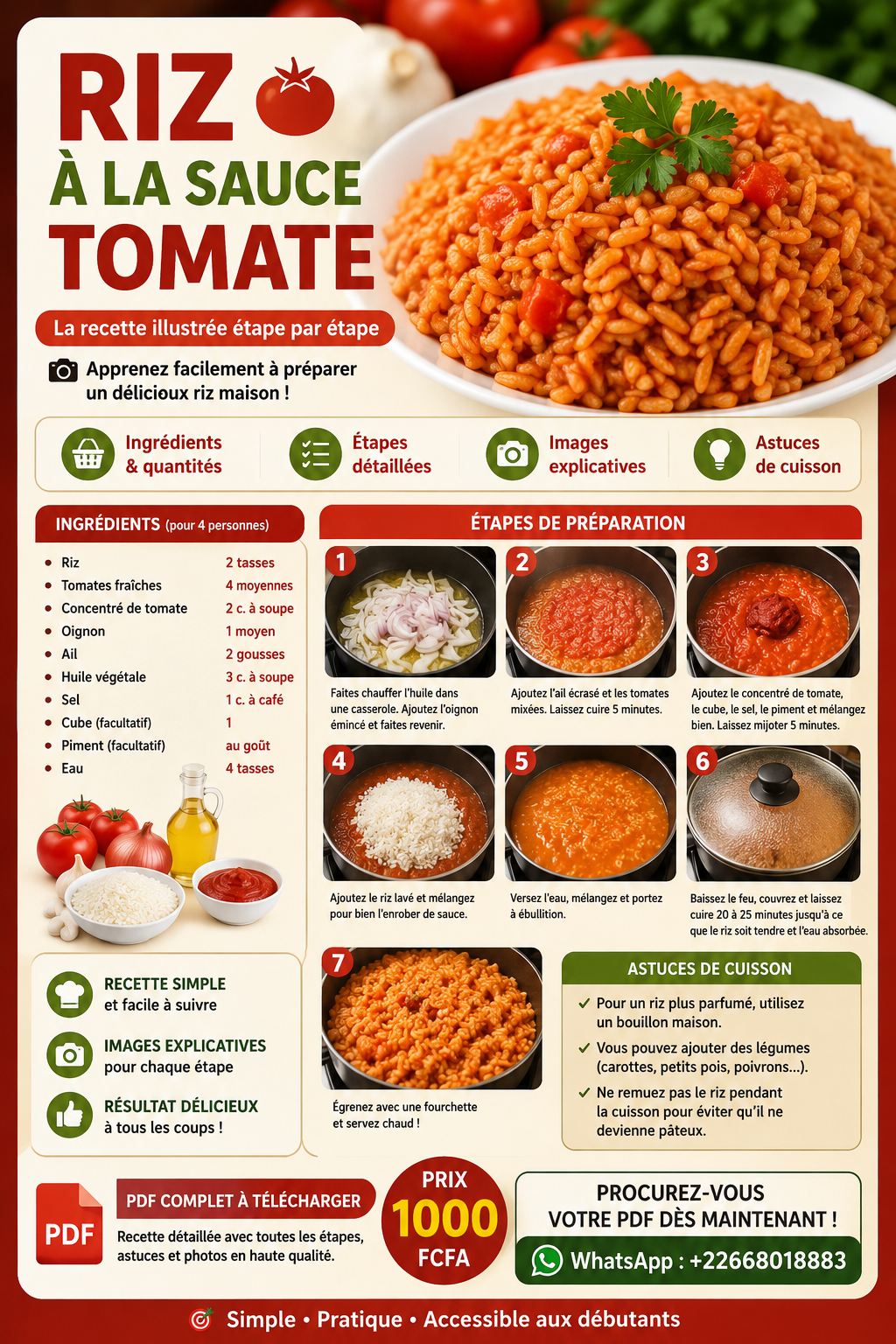 « Riz à la Sauce Tomate 🍅 : La Recette Illustrée Étape par Étape »