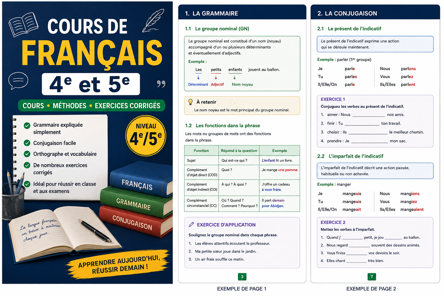 Cours de Français 4e et 5e – Grammaire, Conjugaison & Exercices Corrigés